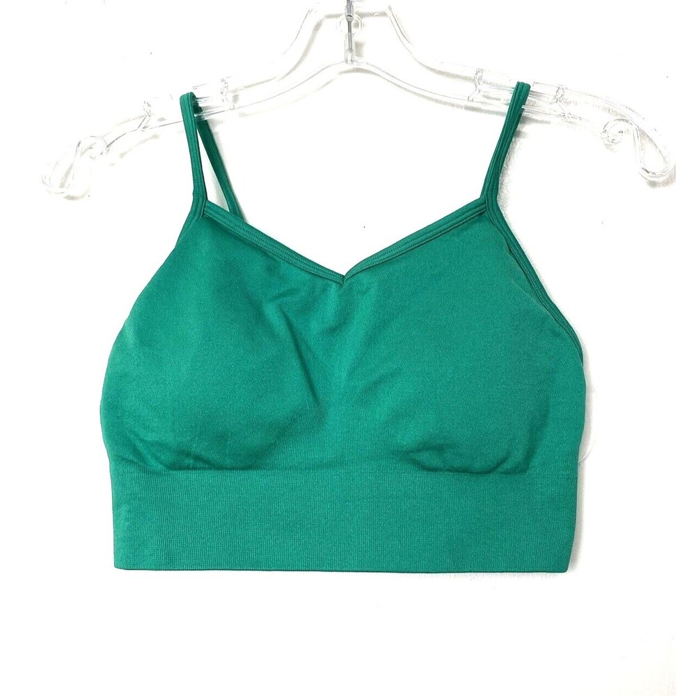 MTA Sport Bra Size L Green Wireless Seamless Cross Back Padded Adjustable